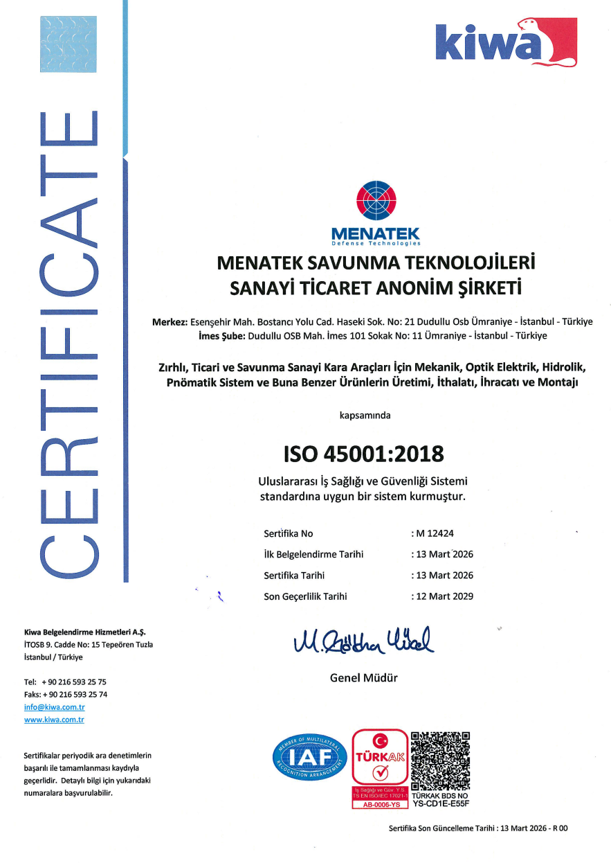 MENATEK, İş Sağlığı ve Güvenliği Yönetiminde ISO 45001 Sertifikasını Aldı