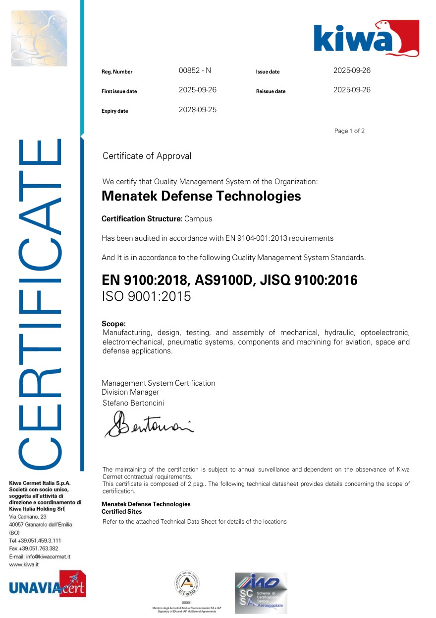 MENATEK Strengthens Its Quality Management System with AS9100 Certification